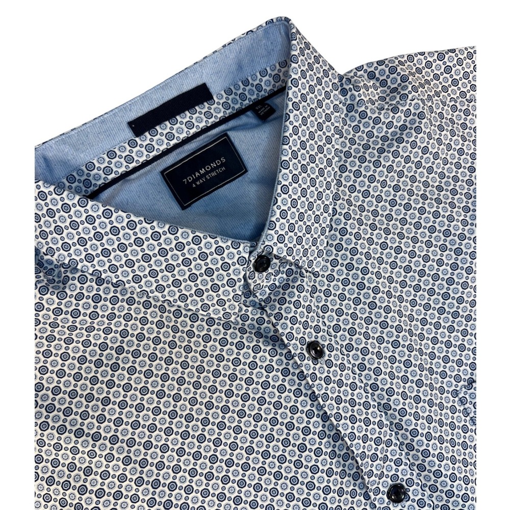 7 Diamonds Liberty Mens XXL Blue Geometric 4Way Stretch Long Sleeve Button Shirt